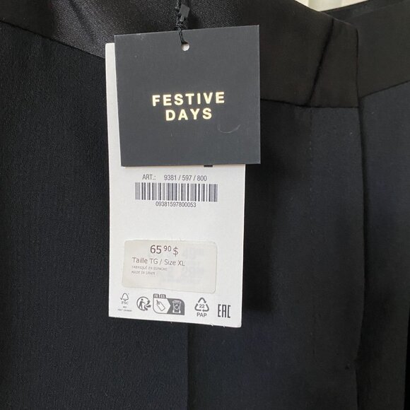NWT Zara Black Tuxedo Pant with Satin Waistband (XL) - Picture 8 of 8